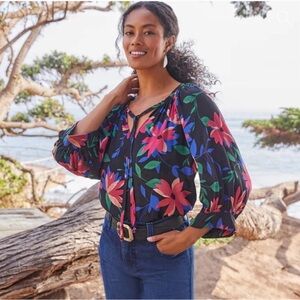 Karen Kane Floral Blouse in Black with Red and Green